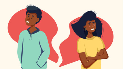Fototapeta premium Quarrel of a black couple. Loss of feeling of love. Divorce. Vector illustration
