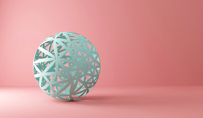 Abstract grid sphere on pink minimalism studio background