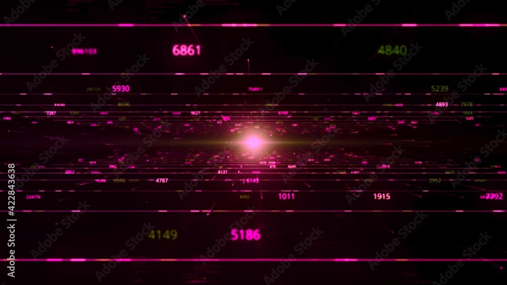 Aufkleber virtual space in matrix with flying numbers and light. animation. cyberspace with 3d field and numbe