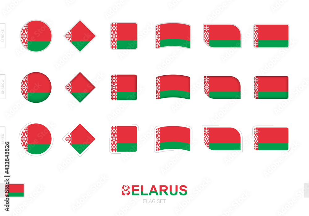 Wall mural belarus flag set, simple flags of belarus with three different effects.