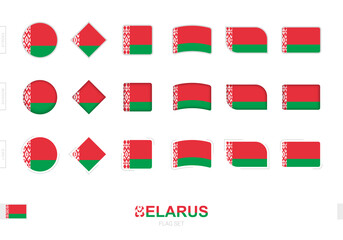 Belarus flag set, simple flags of Belarus with three different effects.