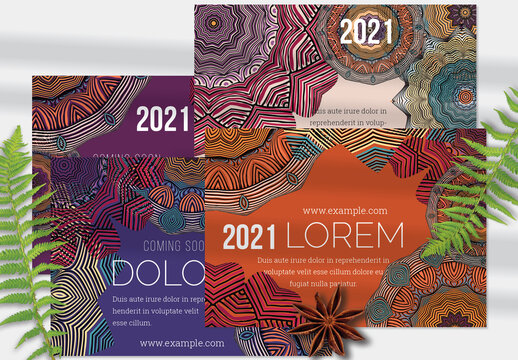 Flyer Layout with Ethnic Mandala and Tribal Lace Flower Elements