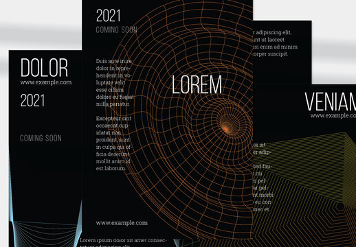 Flyer Layout with Geometric Wireframe Shapes on Black