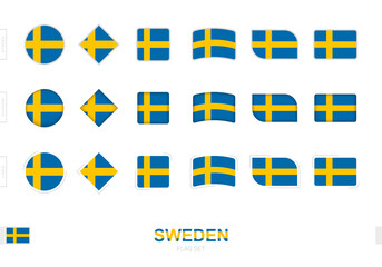 Sweden flag set, simple flags of Sweden with three different effects.