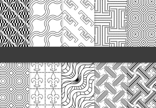 Seamless Pattern Collection with Simple Black and White Geometric Shapes