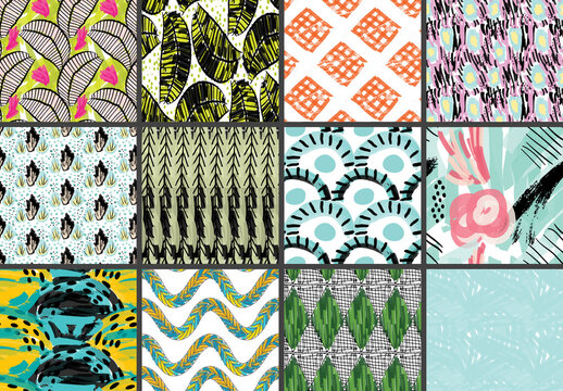 Seamless Pattern Set with Marker Brush Doodle and Strokes 