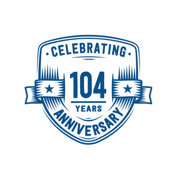 104 years anniversary celebration shield design template. 104th anniversary logo. Vector and illustration.
