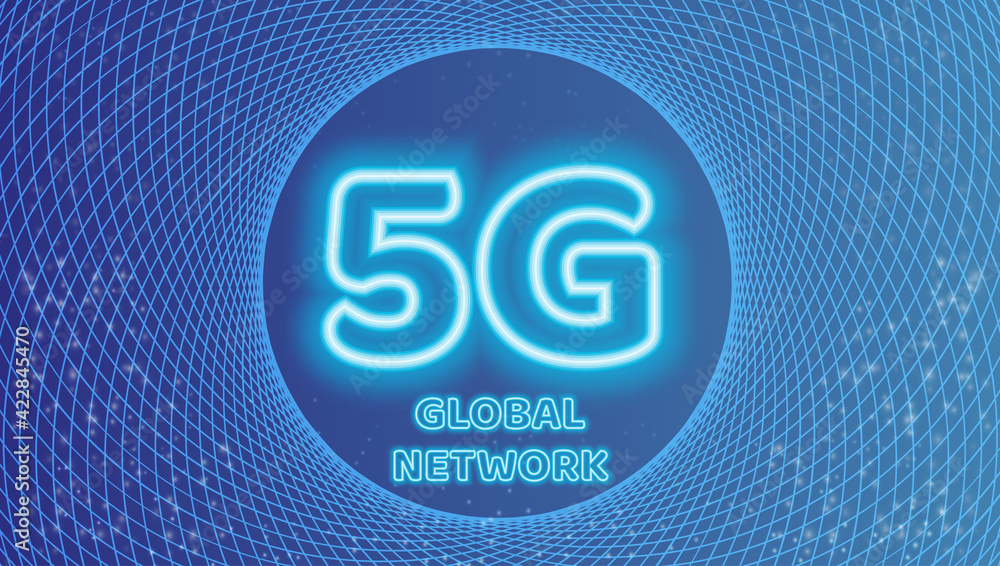 Poster 5g wireframe polygonal design with broadcast radio signals. low poly wireframe digital vector illust