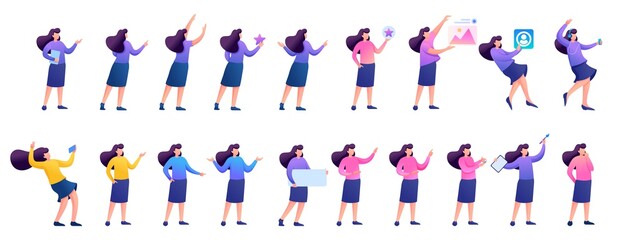 Set of girls with different poses for use in vector illustrations