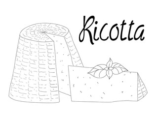 Ricotta cheese hand drawn. Black food isolated on a white background. Vector illustration