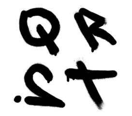 Spray graffiti tagging font. Letters ''Q'', ''R'', ''S'', ''T''. Part 5