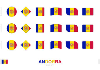 Andorra flag set, simple flags of Andorra with three different effects.