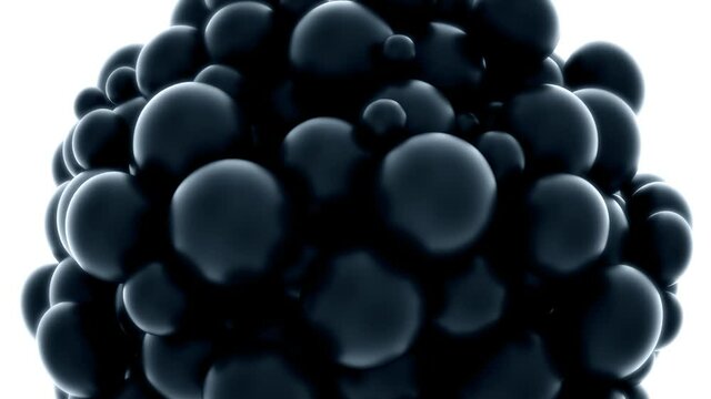 Bubble Burst, black balloons born on a white background, balloons, spheres. Black balls flying. Minimal motion design. 3D rendering loop 4k. Background for celebrations, party, greetings, invitations