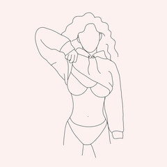Woman in lingerie in line art style. Vector.
