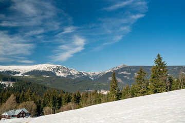 snow covered mountains, Krkonose, Czech republic