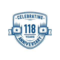 118 years anniversary celebration shield design template. 118th anniversary logo. Vector and illustration.
