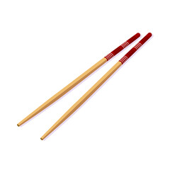 Japanese sticks are brown with a red edge. Isolated on white background