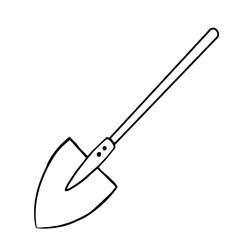  shovel, gardening, contour black and white doodle drawing by hand, isolated on white background