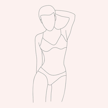 recommend clip art: Woman in lingerie in line art style. Vector.