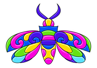 Decorative ornamental stylized beetle. Mexican ceramic cute naive art.