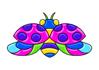 Decorative ornamental stylized ladybug. Mexican ceramic cute naive art.