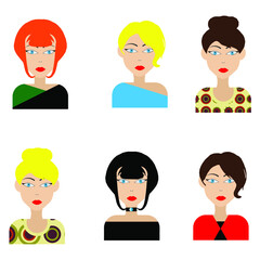 Transformation of a beautiful woman with blue eyes. Set