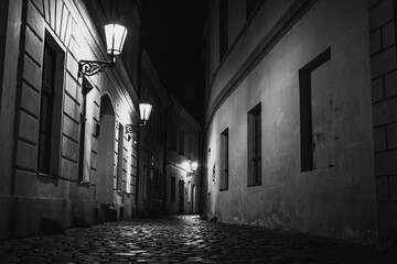 old streets of Prague at night