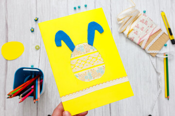Step 13. Step by step photo instruction. How to make an Easter Bunny greeting card. creative ideas for kids DIY