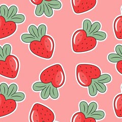 seamless pattern strawberries on pink background