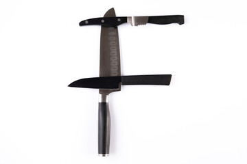 Alphabet made of knives isolated on white background. Letter 