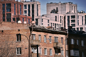 urban modern landscape: multi-colored new buildings residential buildings, windows, air conditioning, facades . High quality photo