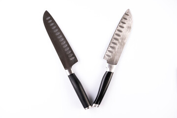 Alphabet made of knives isolated on white background. Letter 