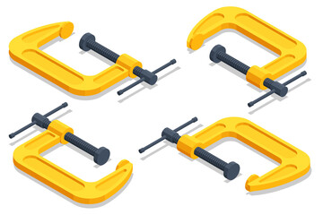 Isometric Clamp Tool or c-clamp isolated on white background.