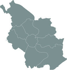 Simple gray vector map with white borders of districts of Cologne, Germany