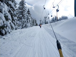 Image at a mountain resort on a sunny morning