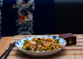 Yakisoba. Asian food with vegetables and pasta