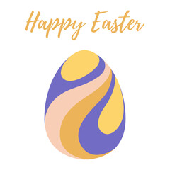 Easter egg with pattern and quote Happy Easter on isolated background. Template for postcard, banner, invitation, poster. Vector illustration in a flat style.