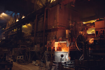 Melting of metal in a steel plant. Metallurgical industry.