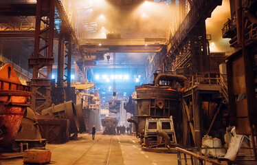 Melting of metal in a steel plant. Metallurgical industry.