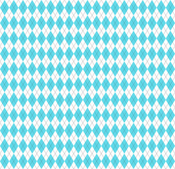 Easter Argyle plaid. Scottish pattern in blue and white rhombuses. Scottish cage. Traditional Scottish background of diamonds. Seamless fabric texture. Vector illustration