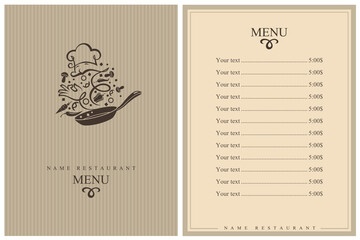restaurant menu design with cooking process of vegetables on pan