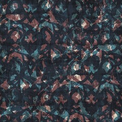 Seamless blue pink cream and navy surface pattern. High quality illustration. Overlaid and multiplied distressed and grungy worn abstract design for print. Detailed artistic repeat tile swatch.