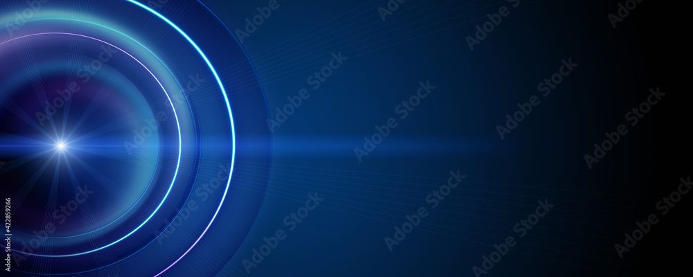 Poster futuristic circle wave panorama background design with lights and space for text