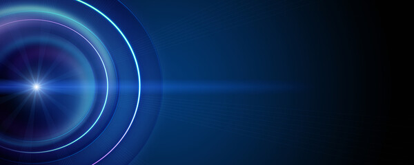 Futuristic circle wave panorama background design with lights and space for text