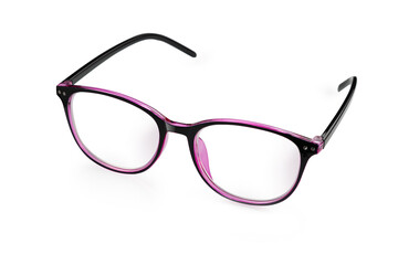 Fototapeta premium Vision glasses, plastic-framed, with transparent optics, on a white background