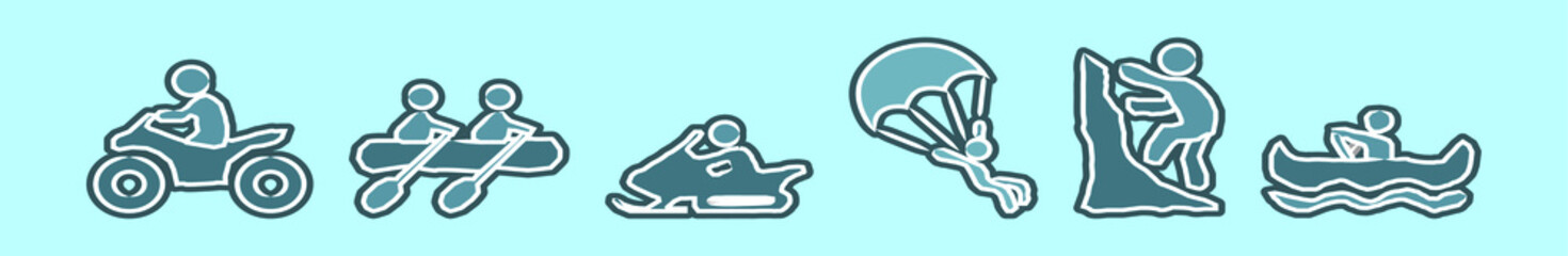 set of extreme sports cartoon icon design template with various models. vector illustration isolated on blue background