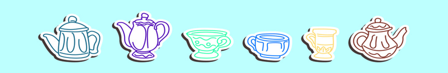 set of tea cartoon icon design template with various models. vector illustration isolated on blue background