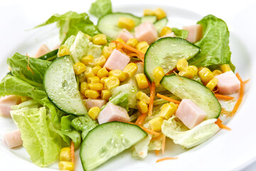 salad with ham on the white background
