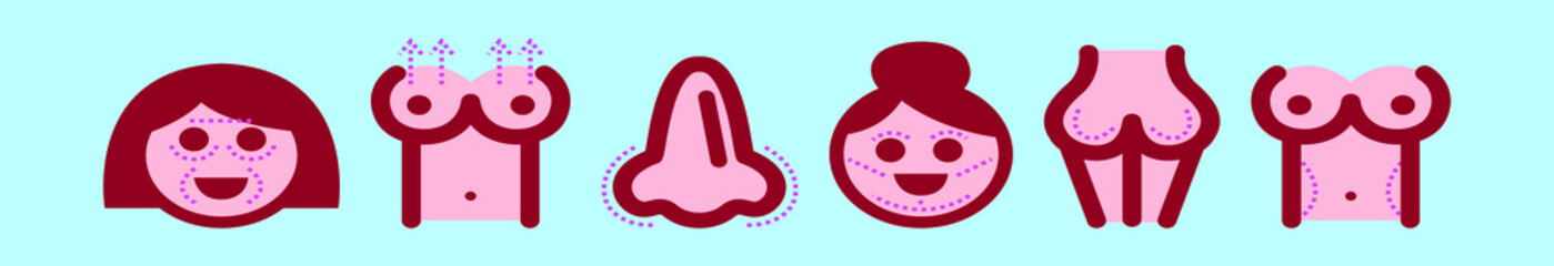set of plastic surgery cartoon icon design template with various models. vector illustration isolated on blue background