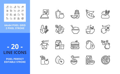 Line icons about vegan food. Pixel perfect 64x64 and editable stroke